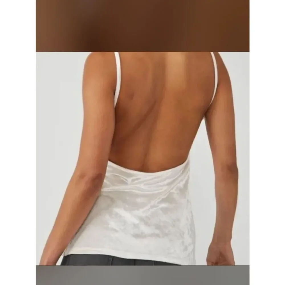 Free People All Night Velvet Top spaghetti strap Tunic cami champagne white $68